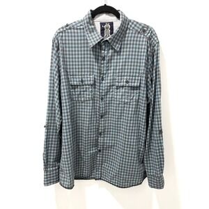No Retreat Mens XXL Gingham Button Down Shirt Teal Brown Cotton Roll Tab NRW-005